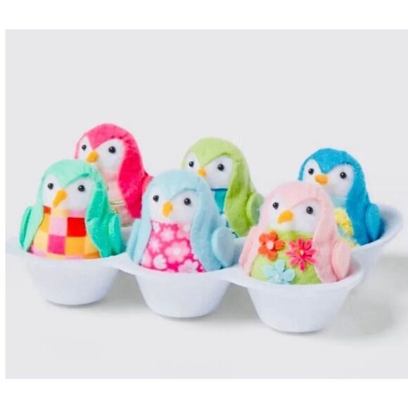 SPRITZ Featherly Friends SET of 6 Mini Fabric Bird in Felt Easter Egg Carton NEW - Picture 2 of 8